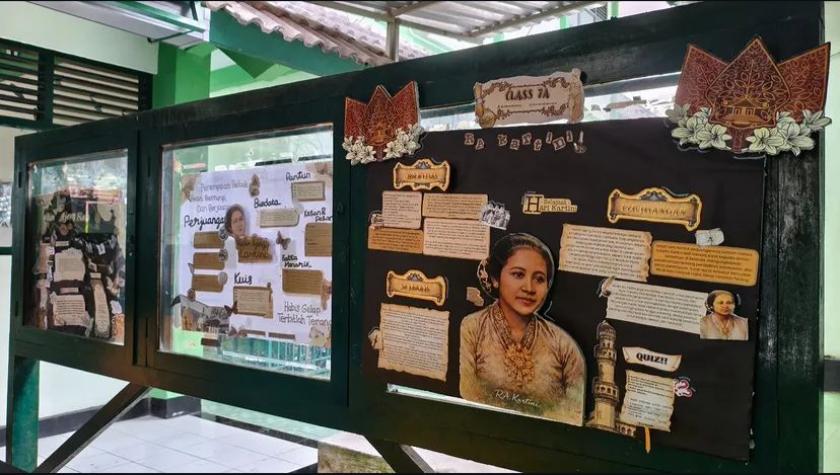 Sambut Semangat Kartini, Tim Literasi MTsN 3 Sleman Luncurkan Mading Edisi Spesial April