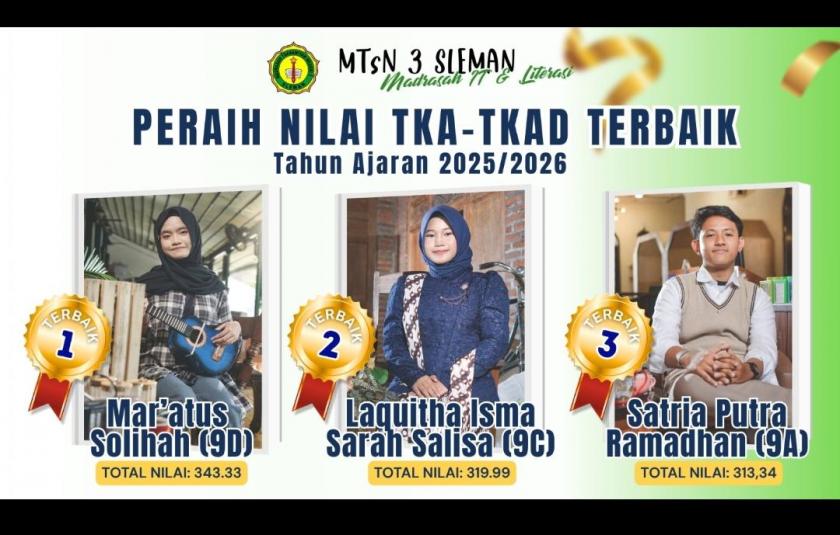 Laquitha Ishma Sarah Tsalisa Raih Juara 2 Nilai TKA Tertinggi di MTs N 3 Sleman