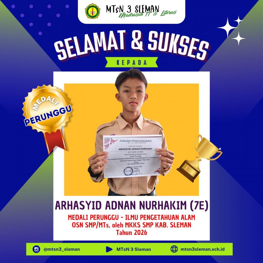 Siswa MTs N 3 Sleman Raih Medali Perunggu OSN IPA