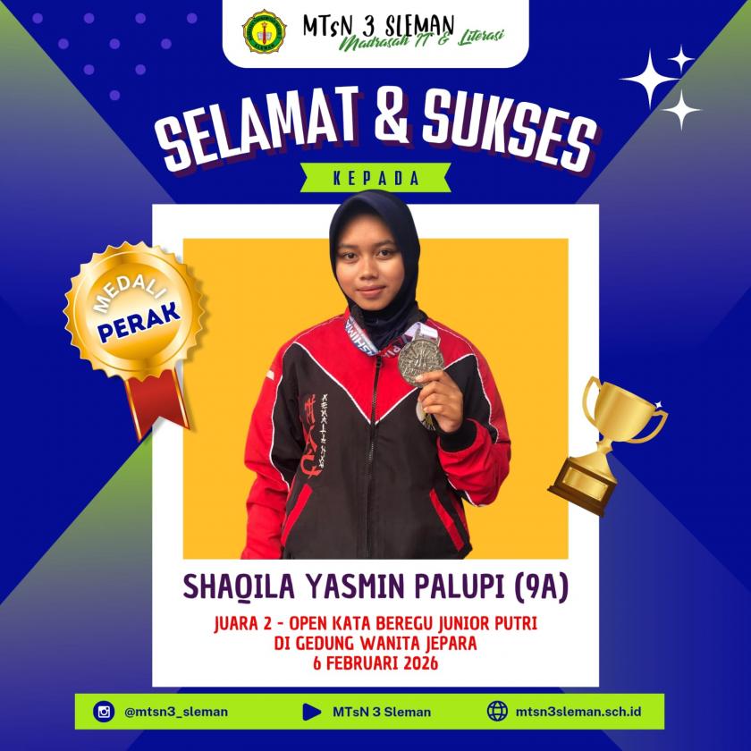 Gebrak Kaki Shaqila Yasmin Palupi MTs Negeri 3 Sleman, Cetak Medali Perak Karate Dunia
