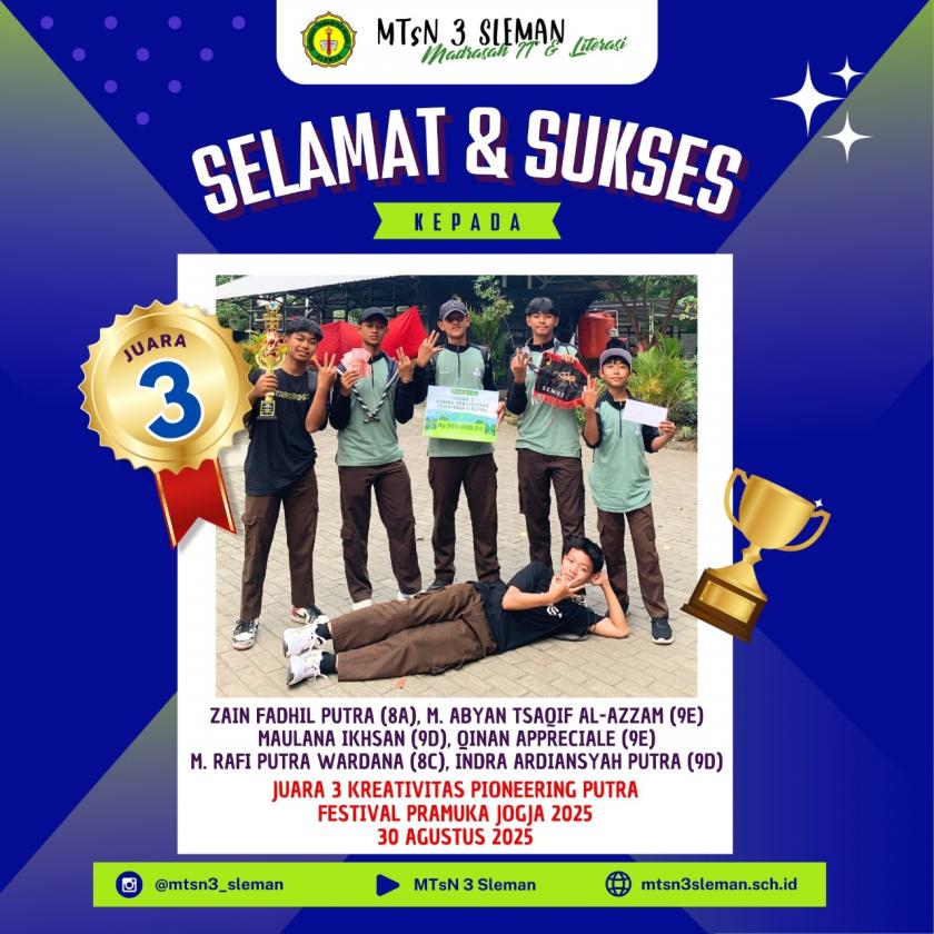Tangguh! MTsN 3 Sleman Raih Juara 3 Kreativitas Pionering Putra