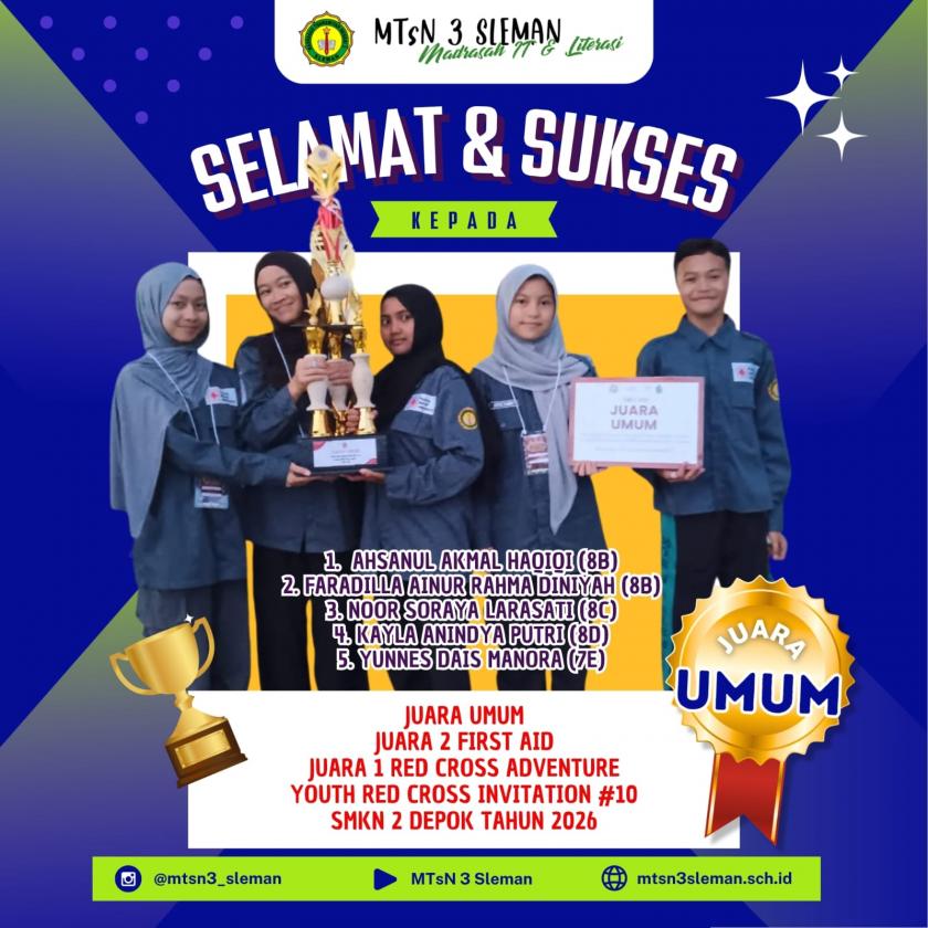 MTs Negeri 3 Sleman Raih Juara Umum pada Youth Red Cross Invitation #10 SMKN 2 Depok Tahun 2026