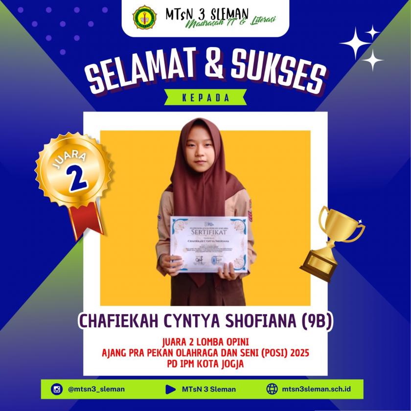 Bersuara dengan Karya, Bersinar dengan Prestasi, Chafiekah Cyntya Ahofiana Bersinar di POSI 2025