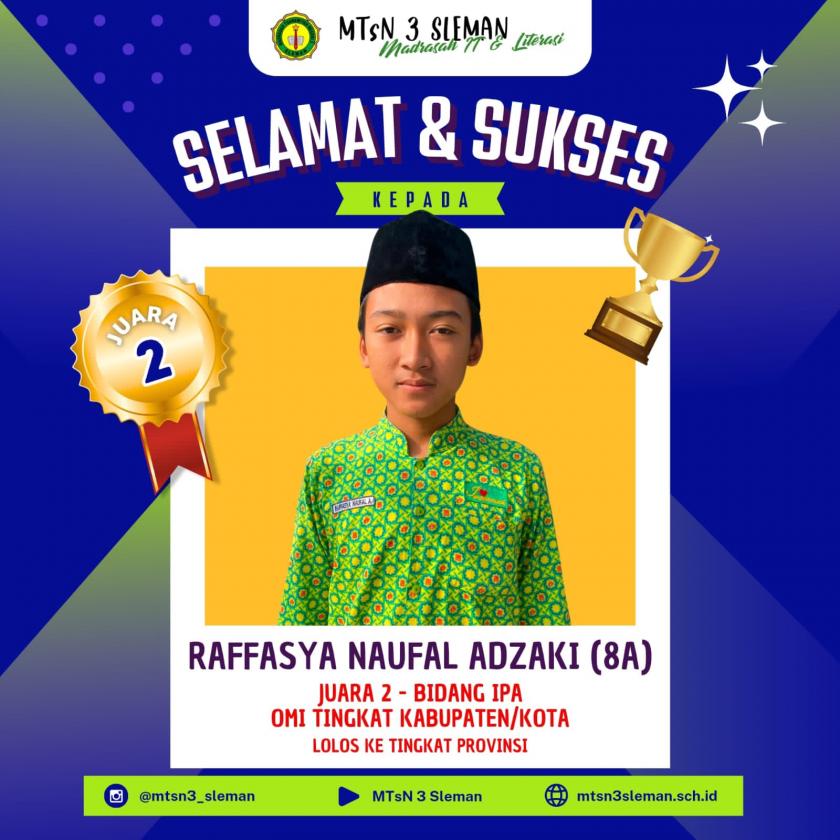 Siswa MTsN 3 Sleman Raih Juara 2 OMI Tingkat Kabupaten/Kota Bidang IPA, Lolos ke Tingkat Provinsi