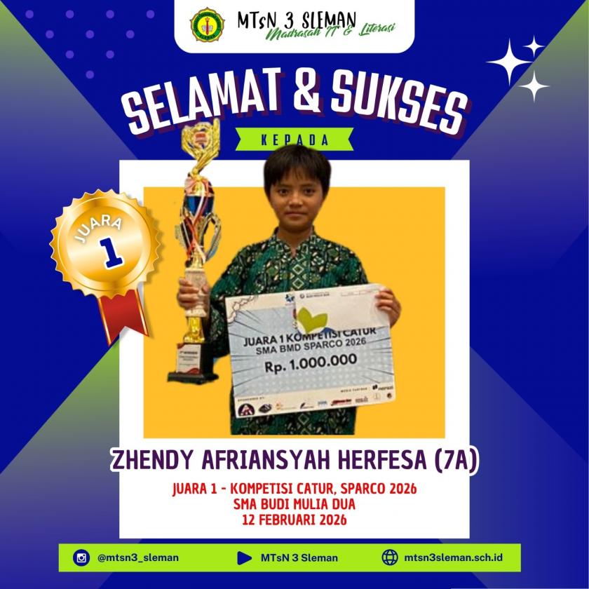 Langkah Pasti, Strategi Berprestasi: Zhendy Taklukkan Papan Catur, Juara 1 Sparco 2026