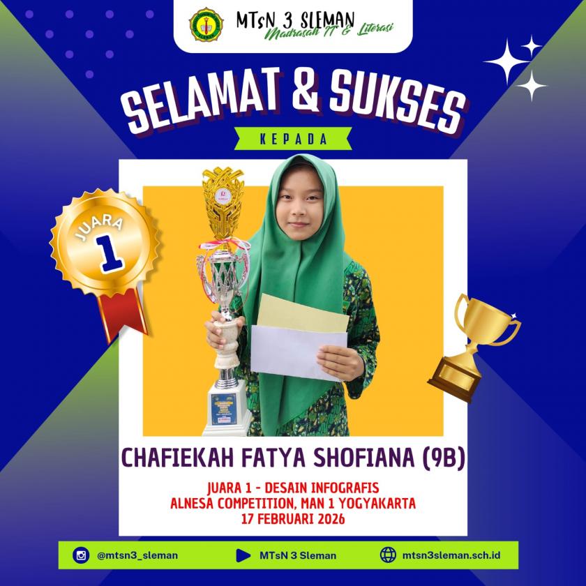 Dari Layar ke Puncak Juara, Fatya Mengharumkan MTsN 3 Sleman lewat Desain Infografis