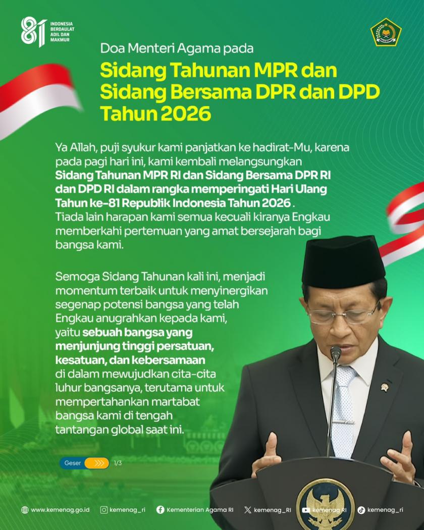 Doa Menag Nasaruddin Umar untuk Persatuan Bangsa di HUT ke-81 RI
