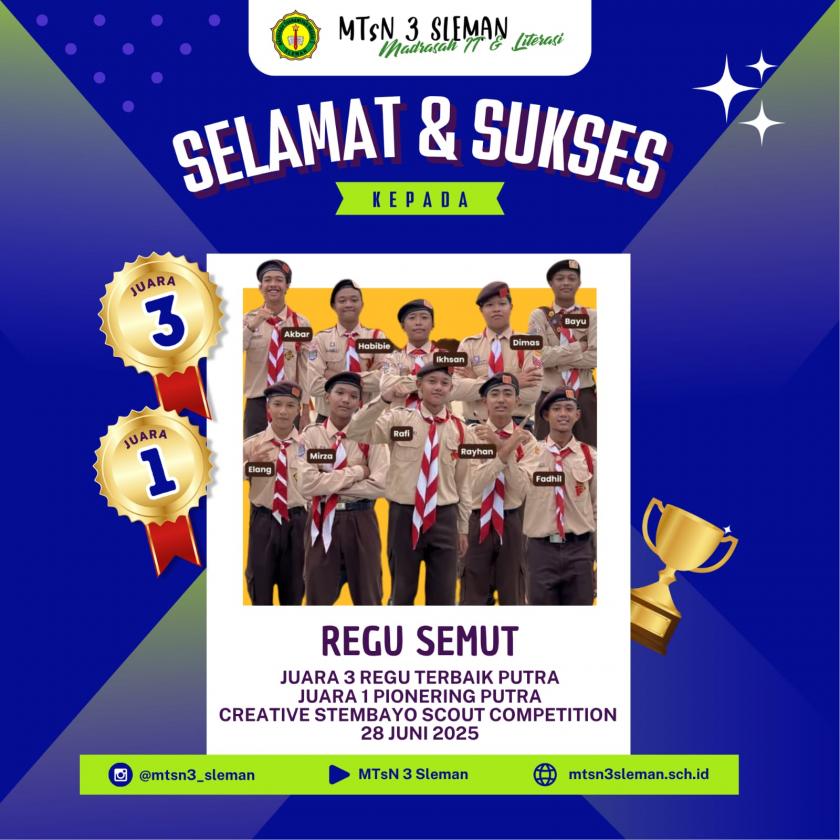 Raih Juara Tiga, Penggalang MTs Negeri 3 Sleman Tak Menduga